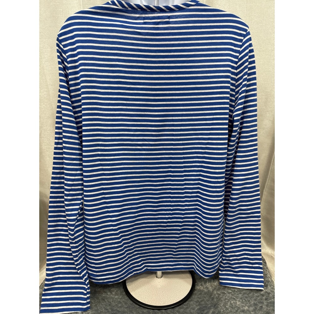 For Cynthia Womens XL Blue White Striped Long Sleeve Crew Neck Shirt Curved‎ Hem - Picture 2 of 5